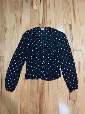 Wilfred New Prairie Blouse Black and White Polka Dot Peplum Top